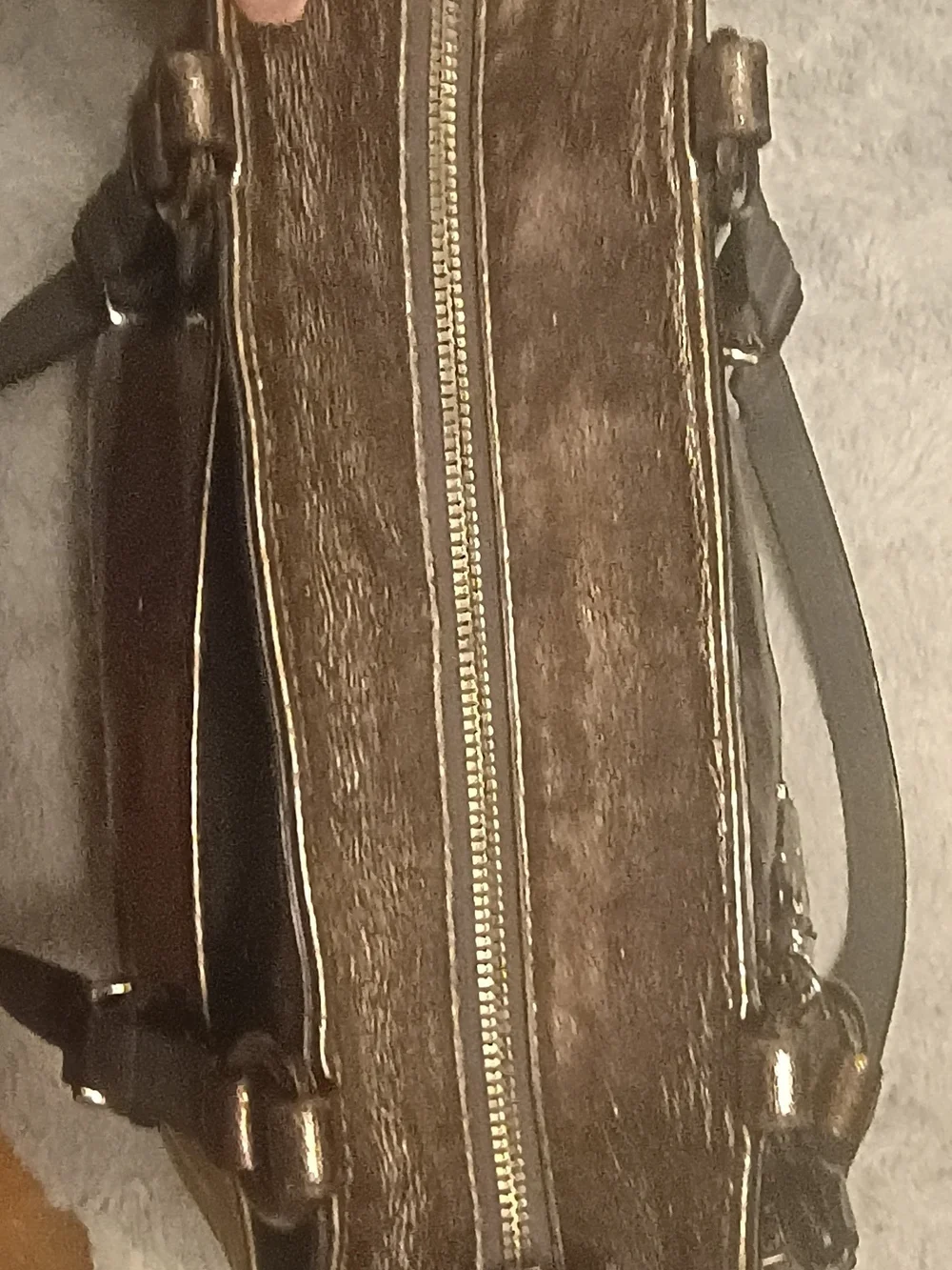 Coach Metallic Bronze Leather Tote with Charm